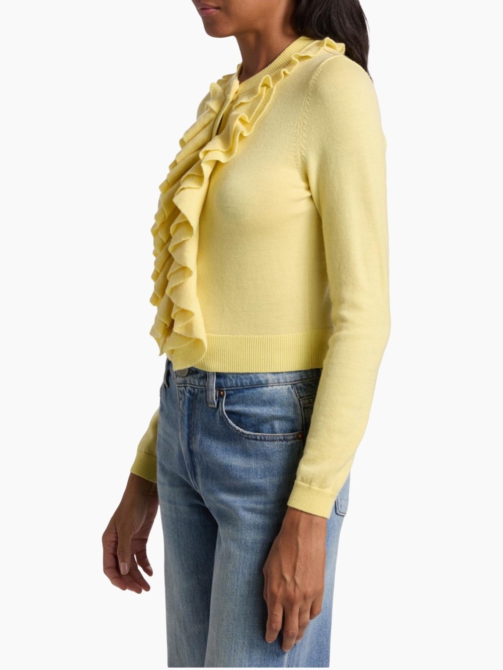 Alice + Olivia Dollie Ruffled Cashmere Cardigan in Yellow NWT - Picture 4 of 11